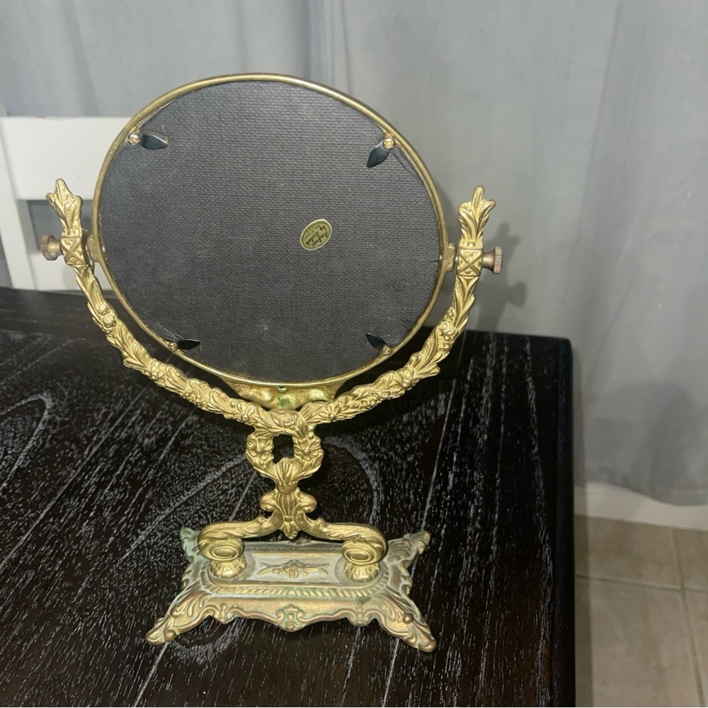 Vtg Andrea by Sadek Brass Standing Mirror Antique Dresser Vanity Makeup Mirror - Picture 5 of 11
